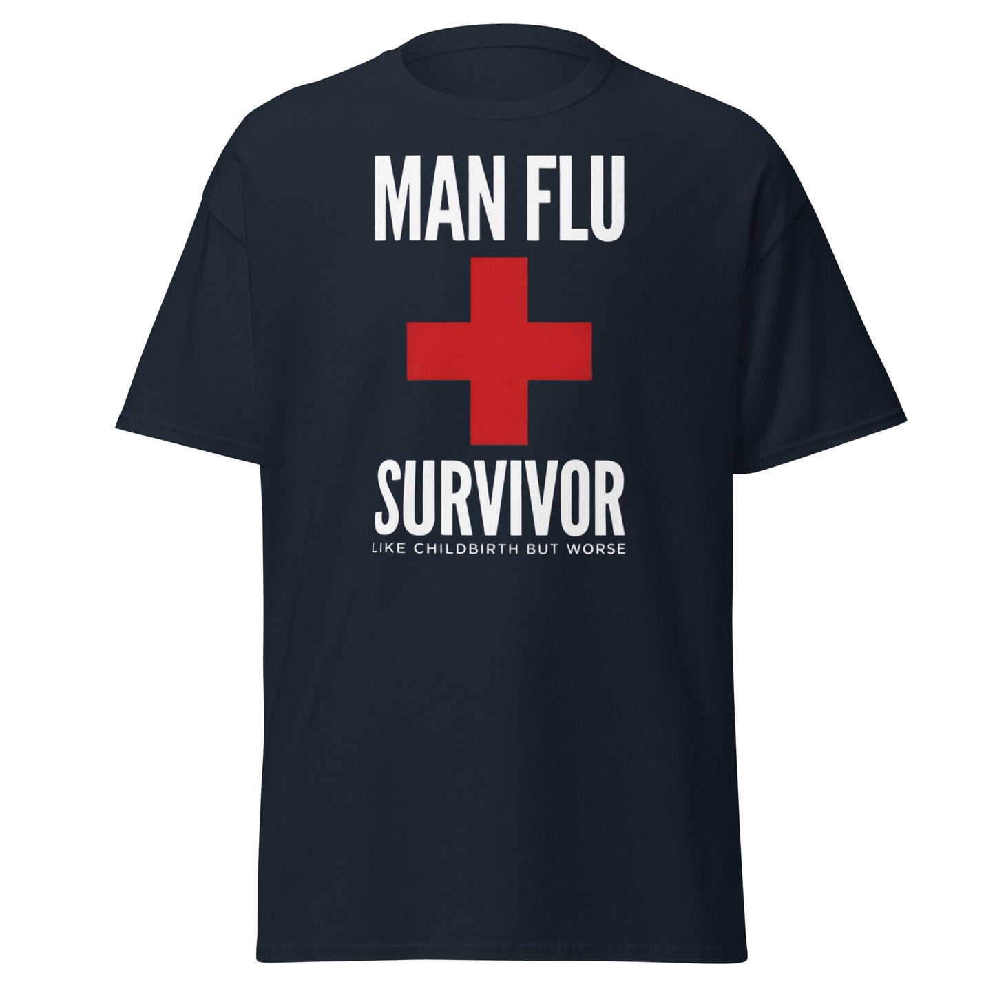 Man Flu Survivor T-Shirt | Funny Men's Gag Gift Tee - Navy - T-Shirts Online