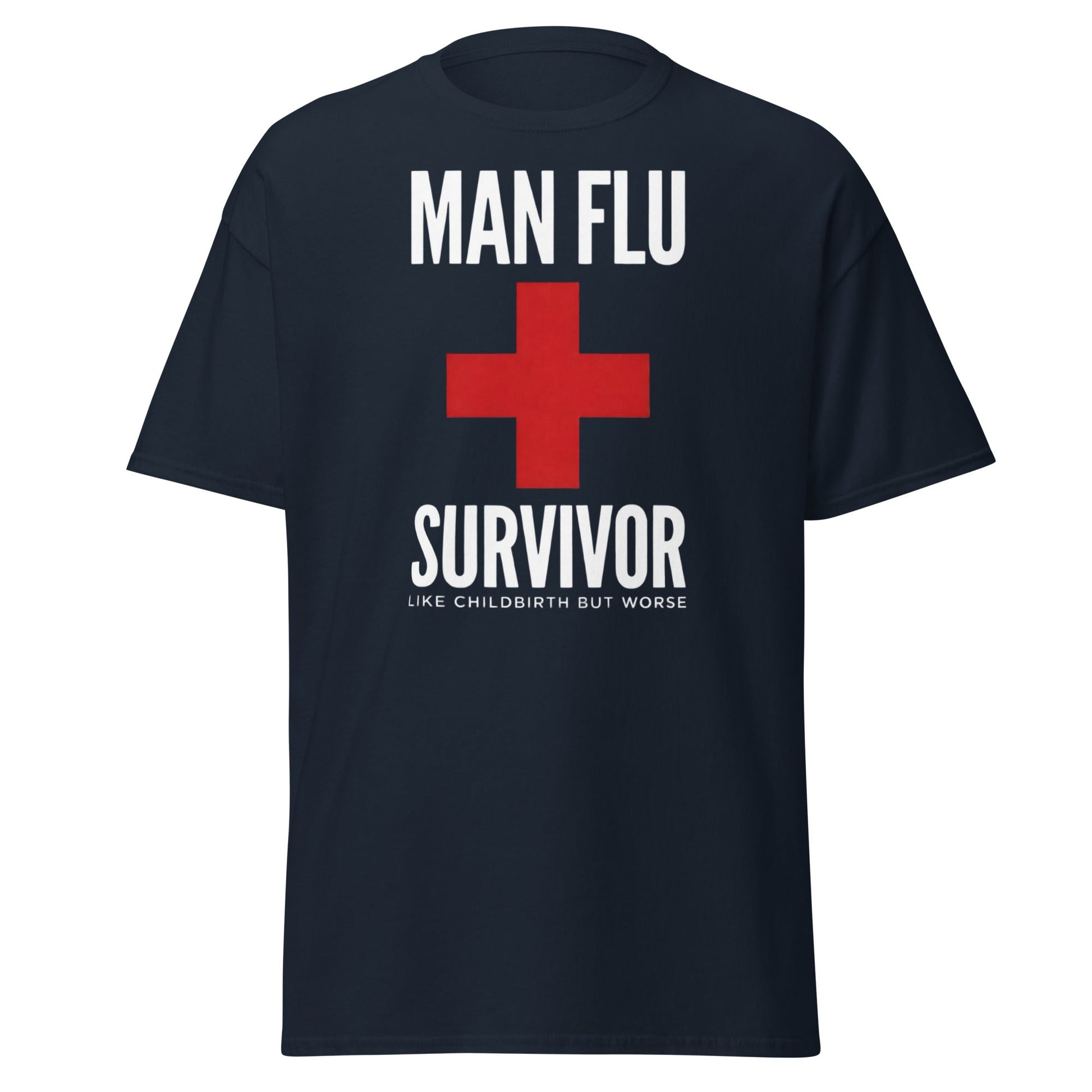 Man Flu Survivor T-Shirt | Funny Men's Gag Gift Tee - Navy - T-Shirts Online