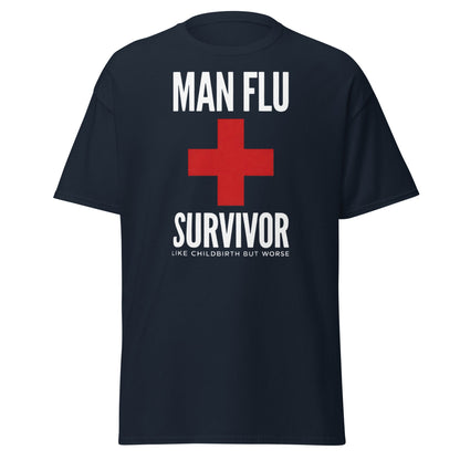 Man Flu Survivor T-Shirt | Funny Men's Gag Gift Tee - Navy - T-Shirts Online