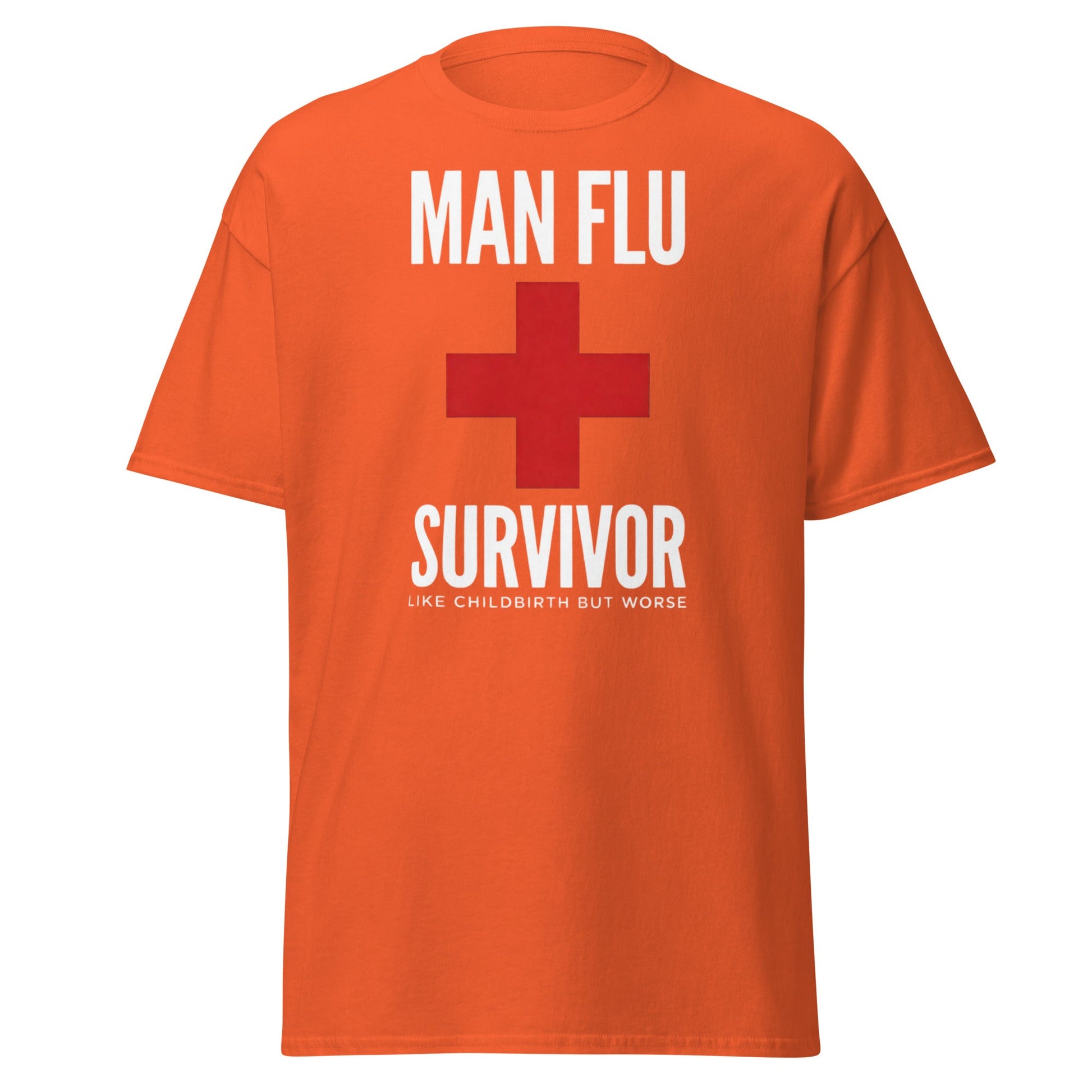 Man Flu Survivor T-Shirt | Funny Men's Gag Gift Tee - Orange - T-Shirts Online