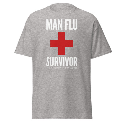 Man Flu Survivor T-Shirt | Funny Men's Gag Gift Tee - Sport Grey - T-Shirts Online