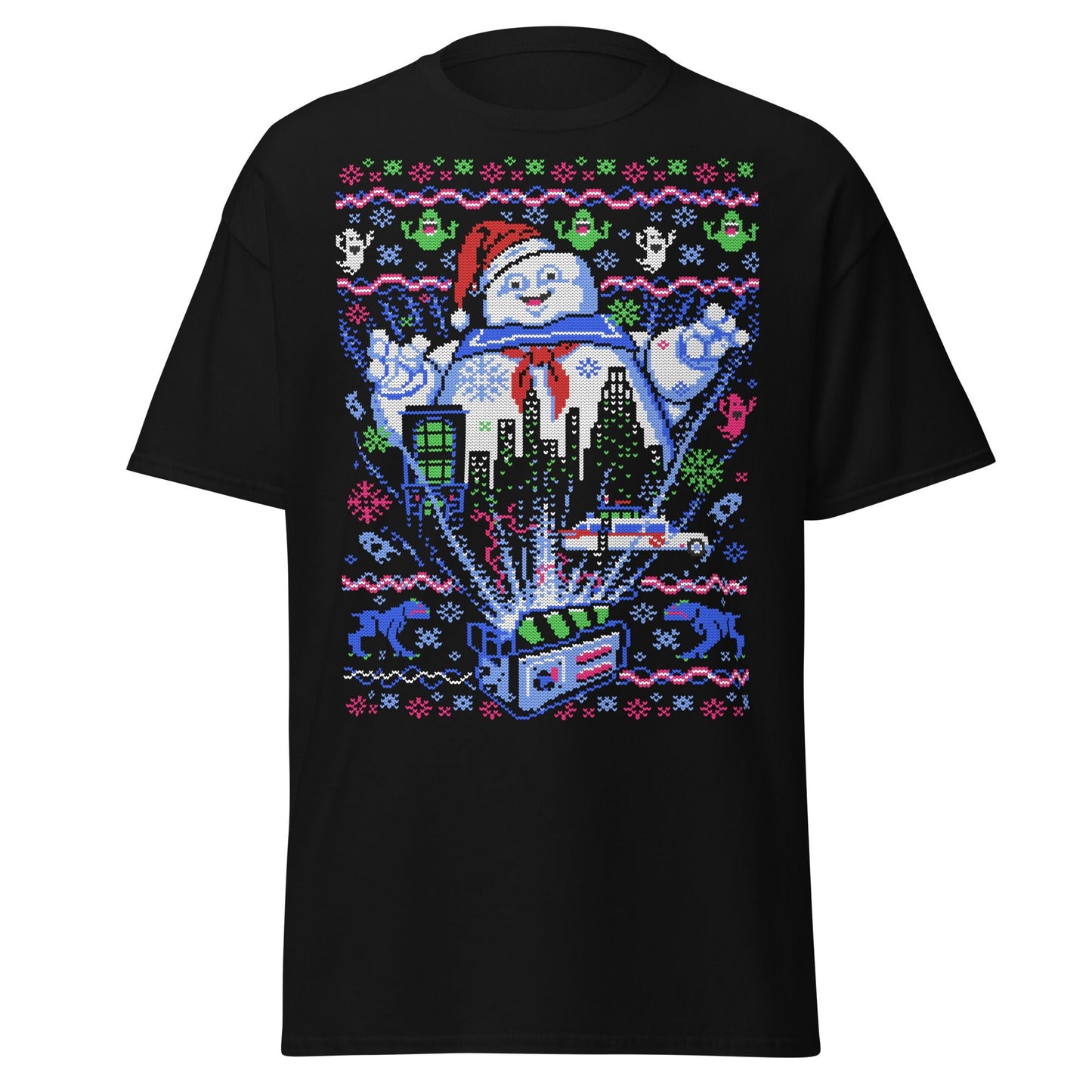 Marshmallow Man Ugly Christmas T-Shirt - Pixel Art Tee - Black - T-Shirts Online