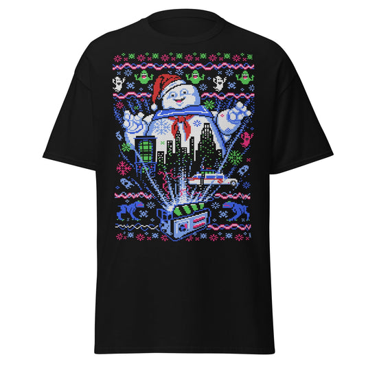 Marshmallow Man Ugly Christmas T-Shirt - Pixel Art Tee - Black - T-Shirts Online