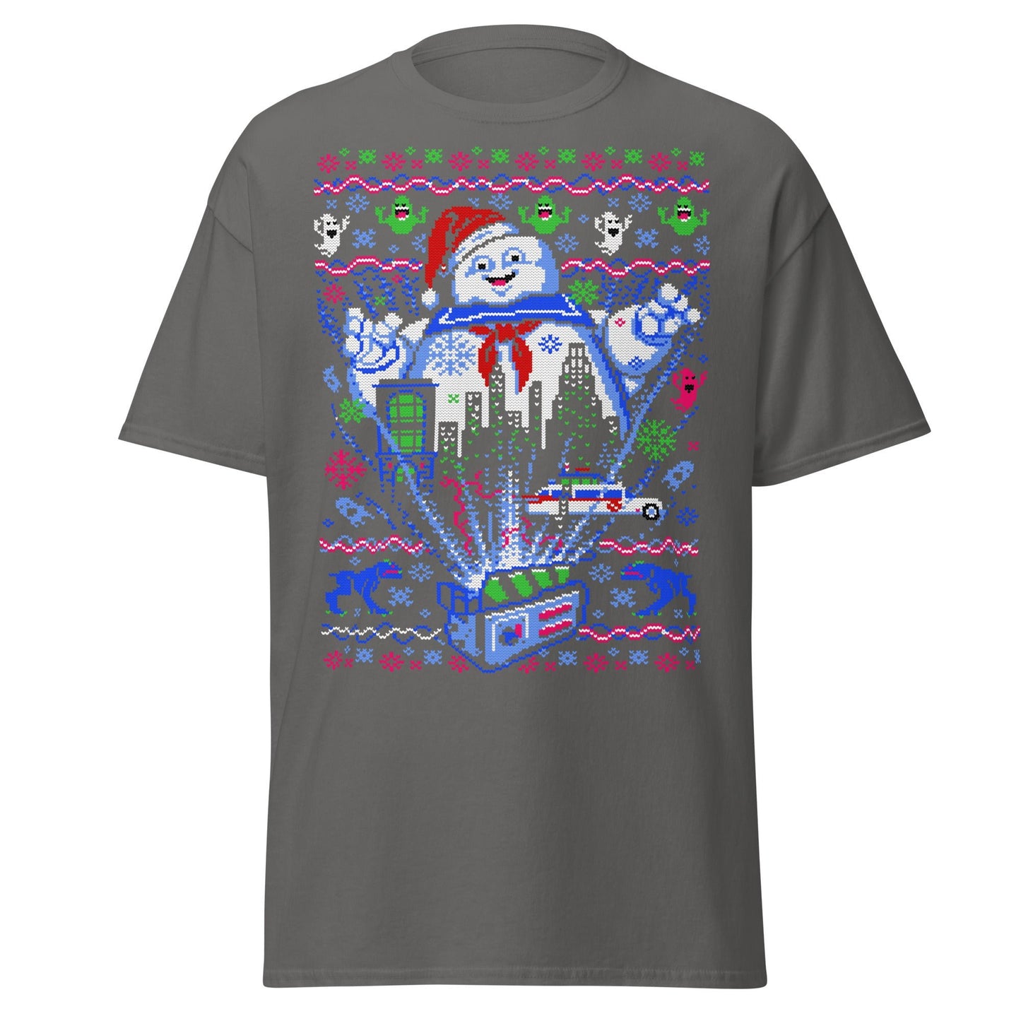 Marshmallow Man Ugly Christmas T-Shirt - Pixel Art Tee - Charcoal - T-Shirts Online