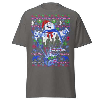 Marshmallow Man Ugly Christmas T-Shirt - Pixel Art Tee - Charcoal - T-Shirts Online