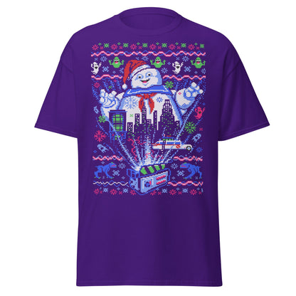 Marshmallow Man Ugly Christmas T-Shirt - Pixel Art Tee - Purple - T-Shirts Online