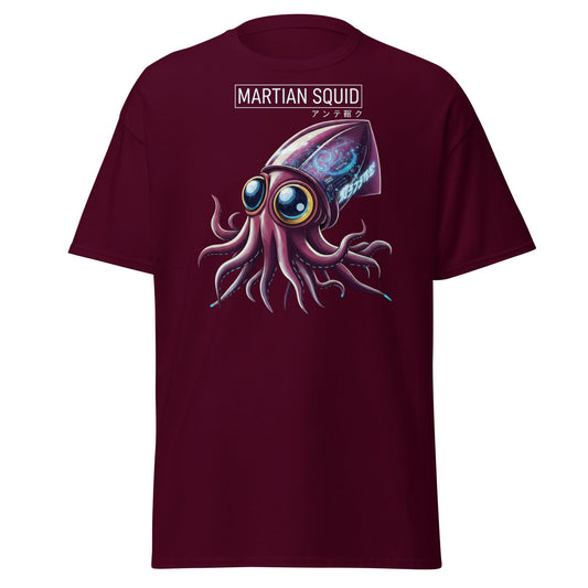 Martian Squid T-Shirt | Cyberpunk Alien Sci - Fi Tee - Maroon - T-Shirts Online