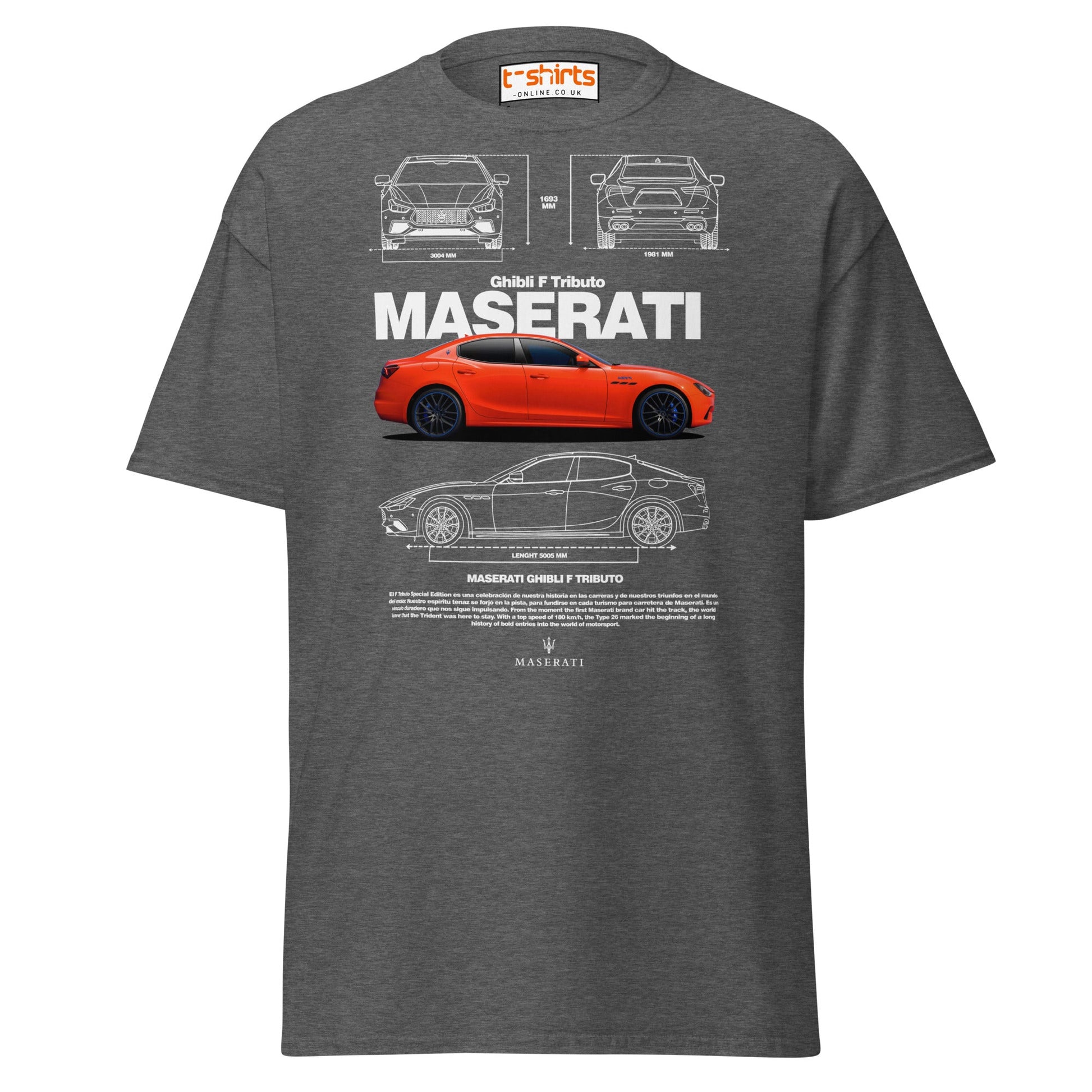 Maserati Ghibli F Tributo T-Shirt | Luxury Car Tee - Dark Heather - T-Shirts Online