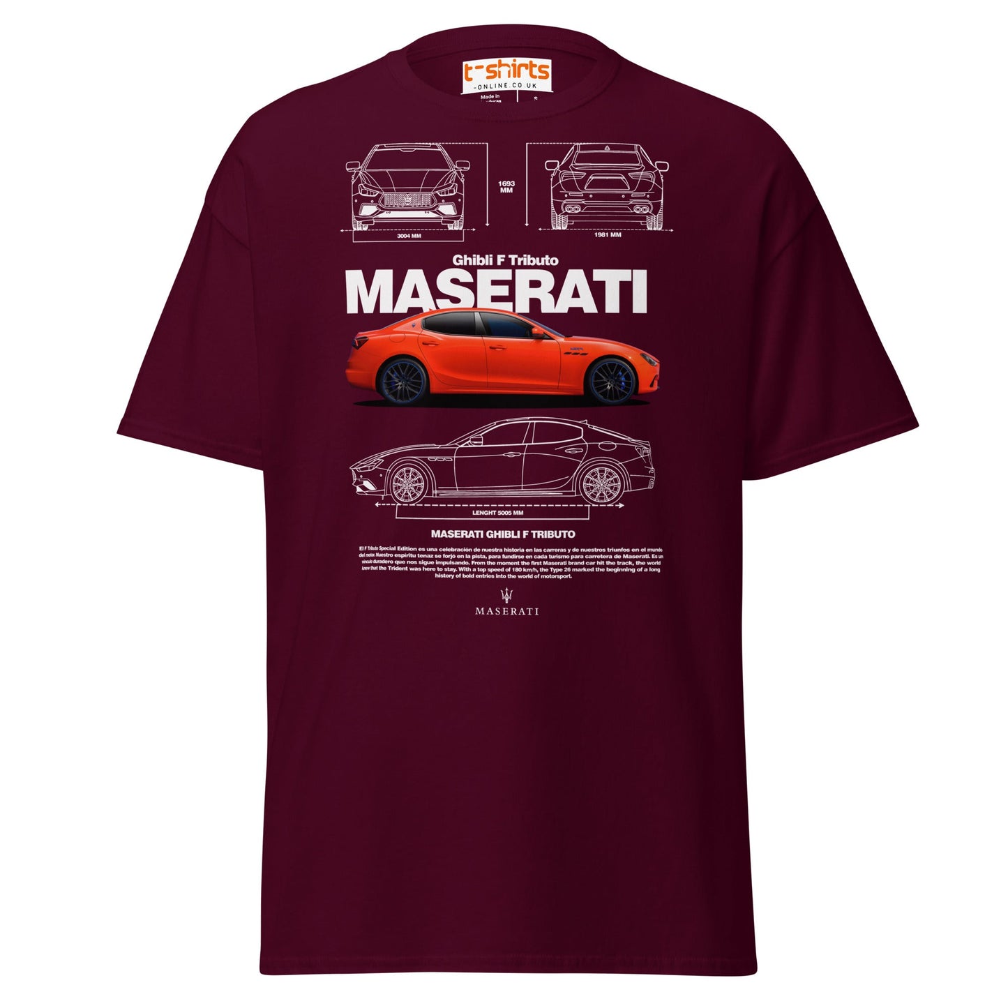 Maserati Ghibli F Tributo T-Shirt | Luxury Car Tee - Maroon - T-Shirts Online