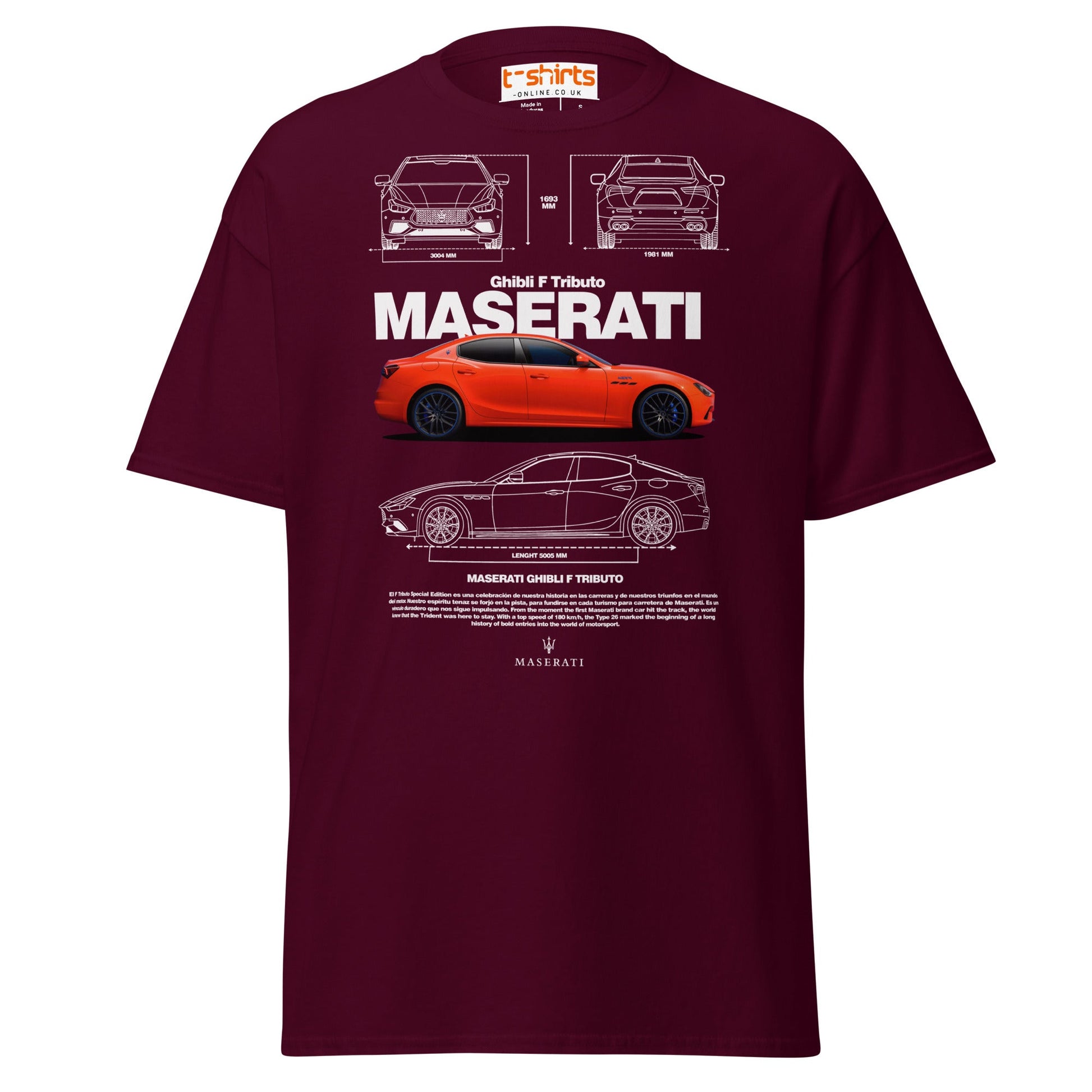 Maserati Ghibli F Tributo T-Shirt | Luxury Car Tee - Maroon - T-Shirts Online