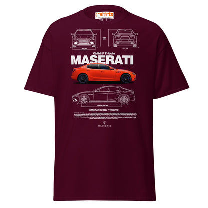 Maserati Ghibli F Tributo T-Shirt | Luxury Car Tee - Maroon - T-Shirts Online