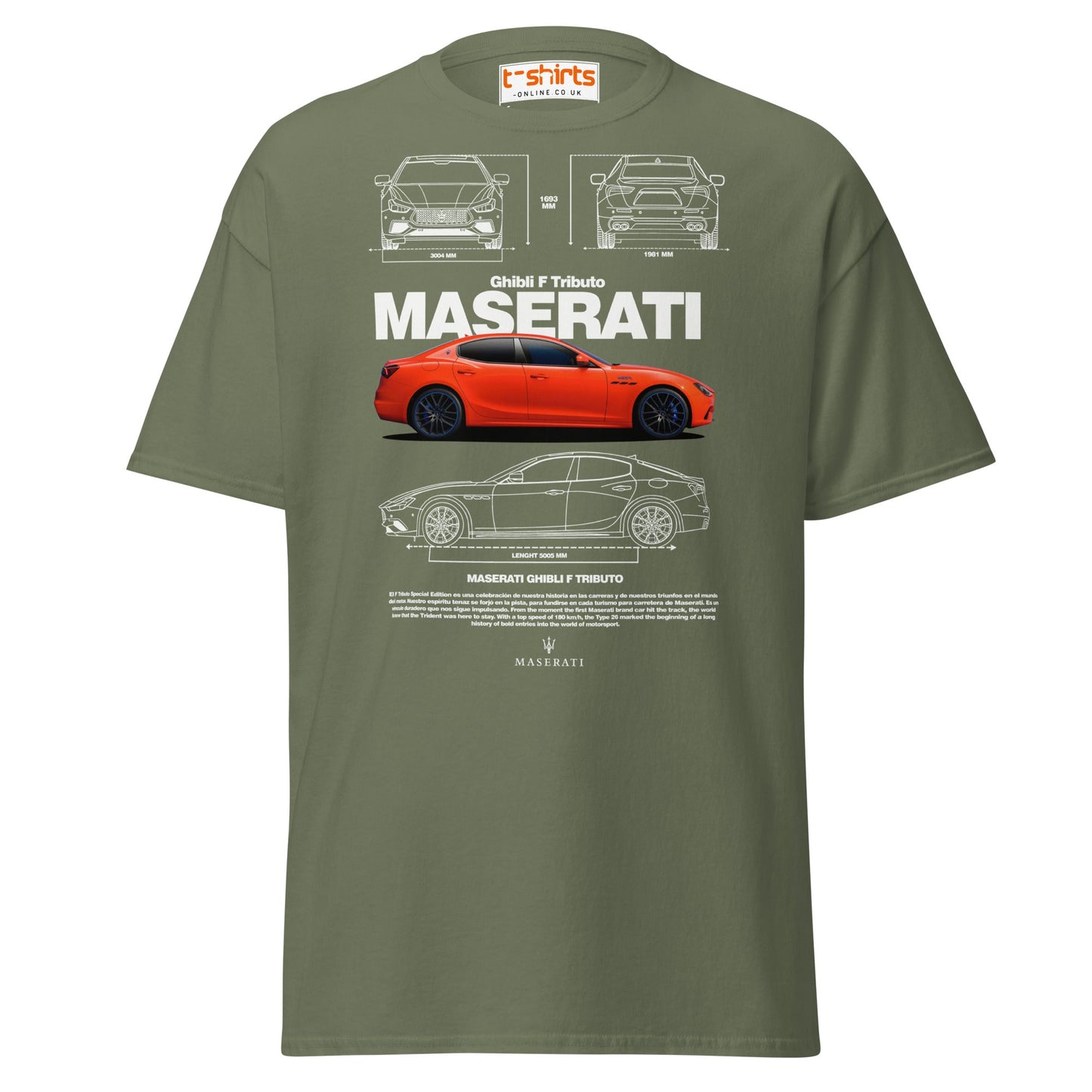 Maserati Ghibli F Tributo T-Shirt | Luxury Car Tee - Military Green - T-Shirts Online