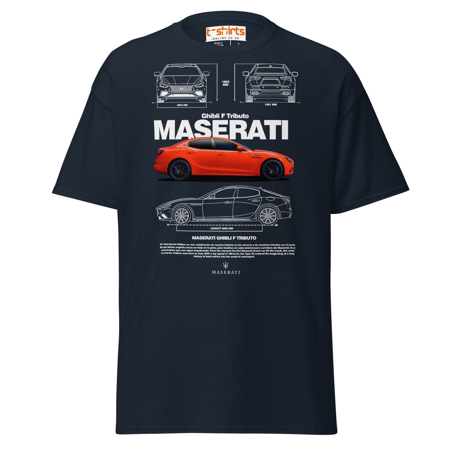 Maserati Ghibli F Tributo T-Shirt | Luxury Car Tee - Navy - T-Shirts Online