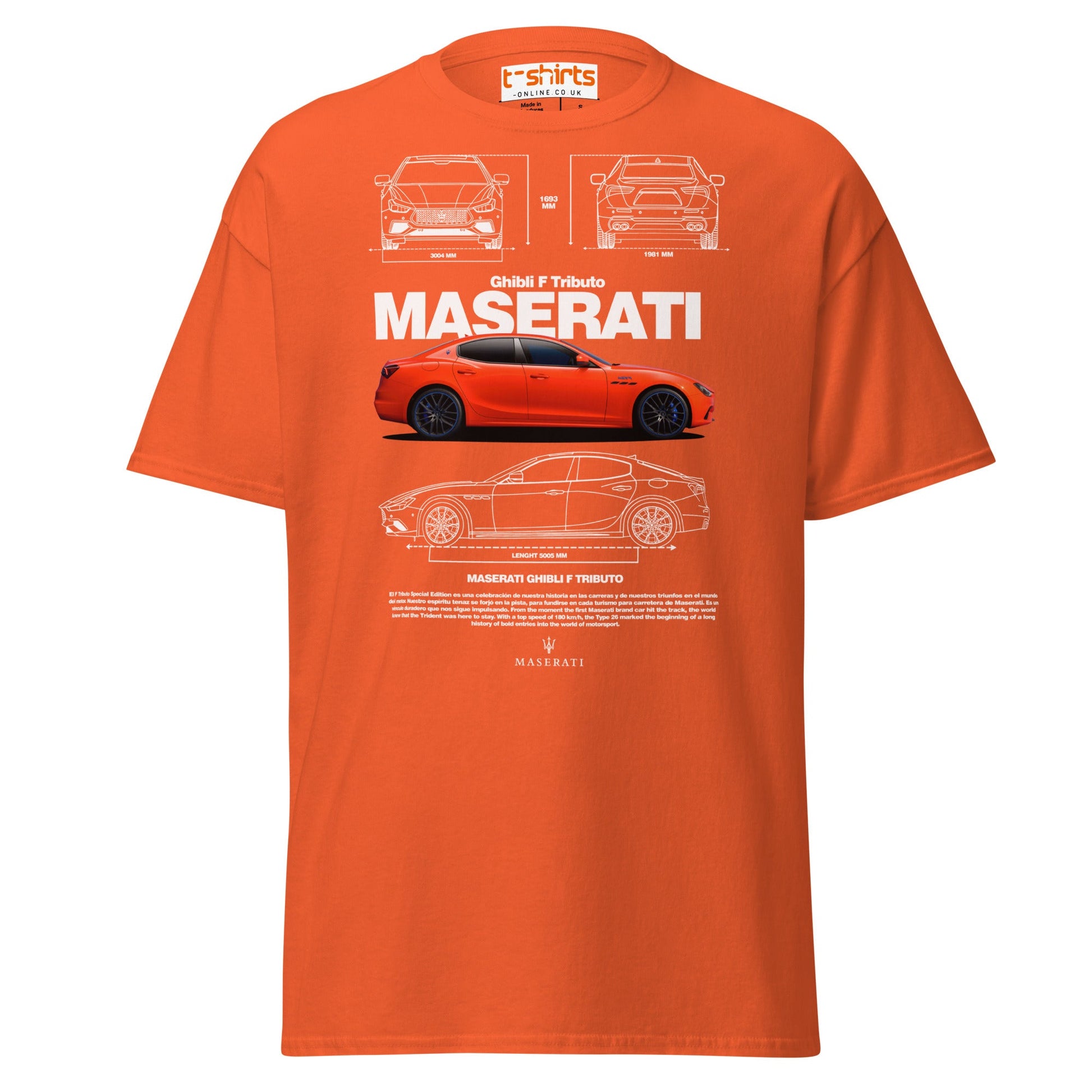Maserati Ghibli F Tributo T-Shirt | Luxury Car Tee - Orange - T-Shirts Online