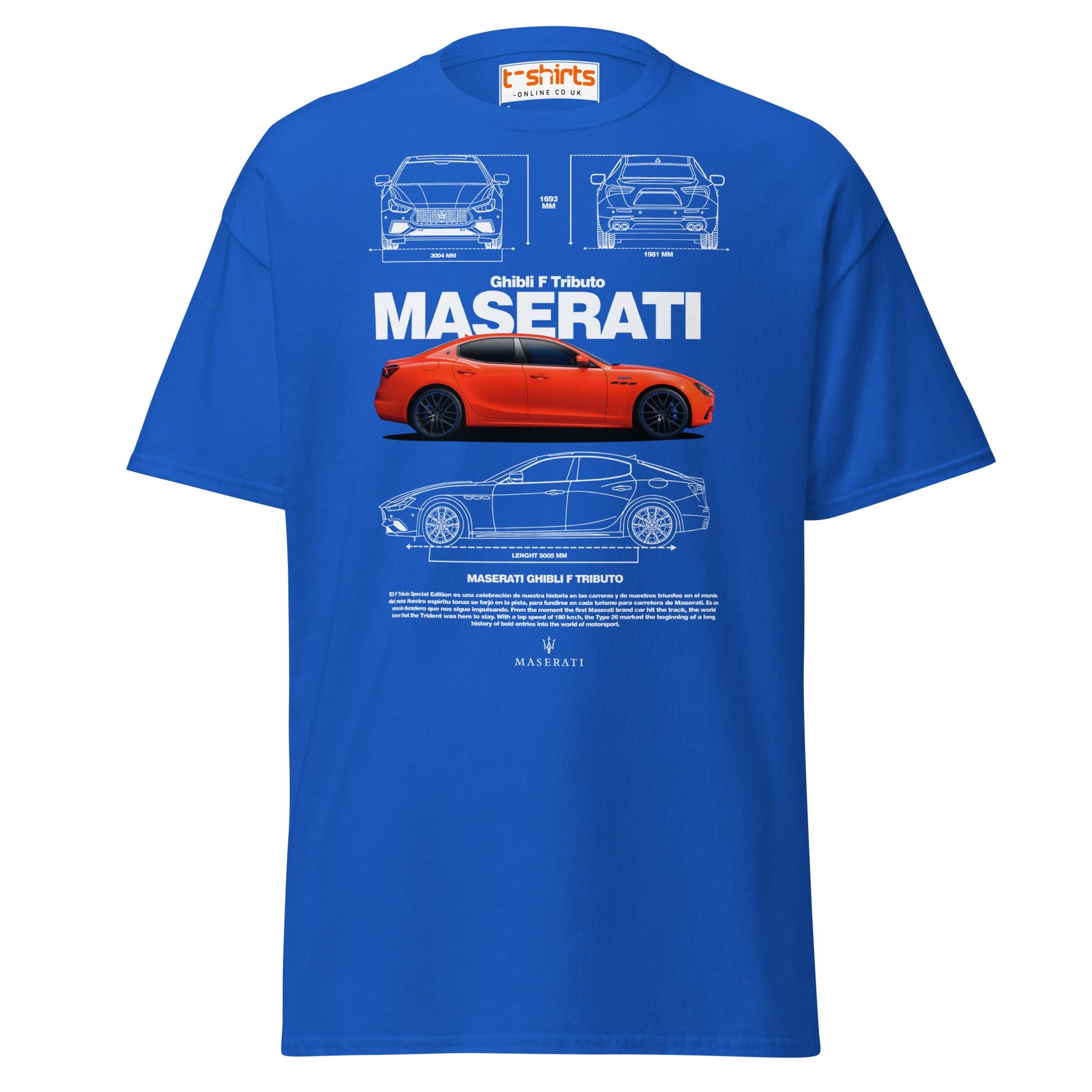 Maserati Ghibli F Tributo T-Shirt | Luxury Car Tee - Royal - T-Shirts Online