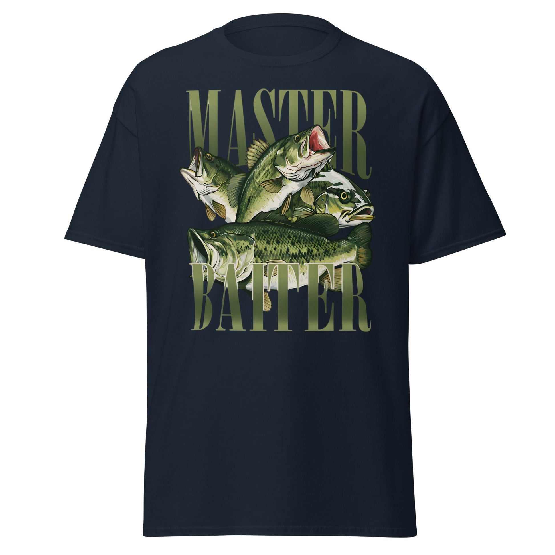 Master Baiter Fishing T-Shirt - Funny Bass Angler Tee - Navy - T-Shirts Online