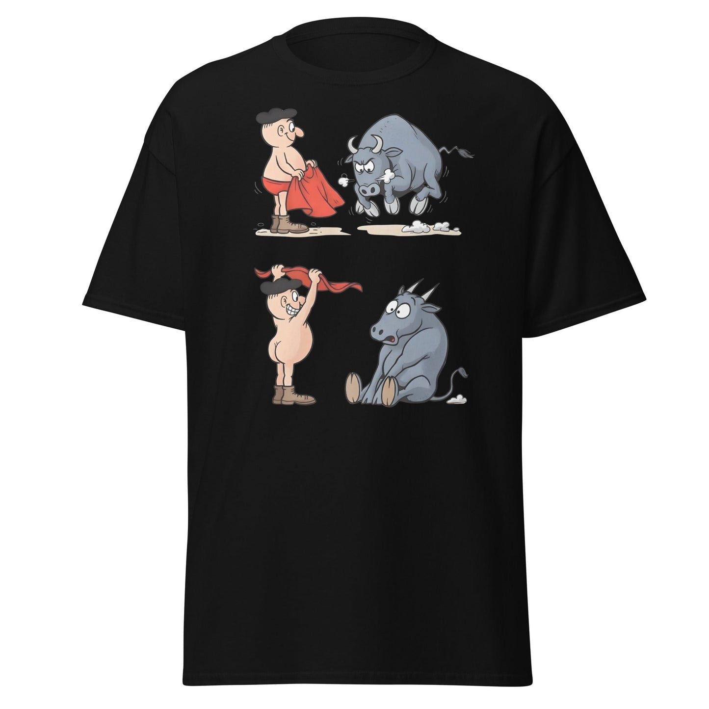 Matador Bullfighter Naked Gag Cartoon T-Shirt - Black - T-Shirts Online
