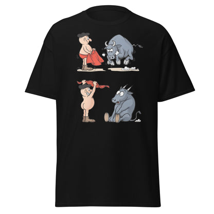 Matador Bullfighter Naked Gag Cartoon T-Shirt - Black - T-Shirts Online
