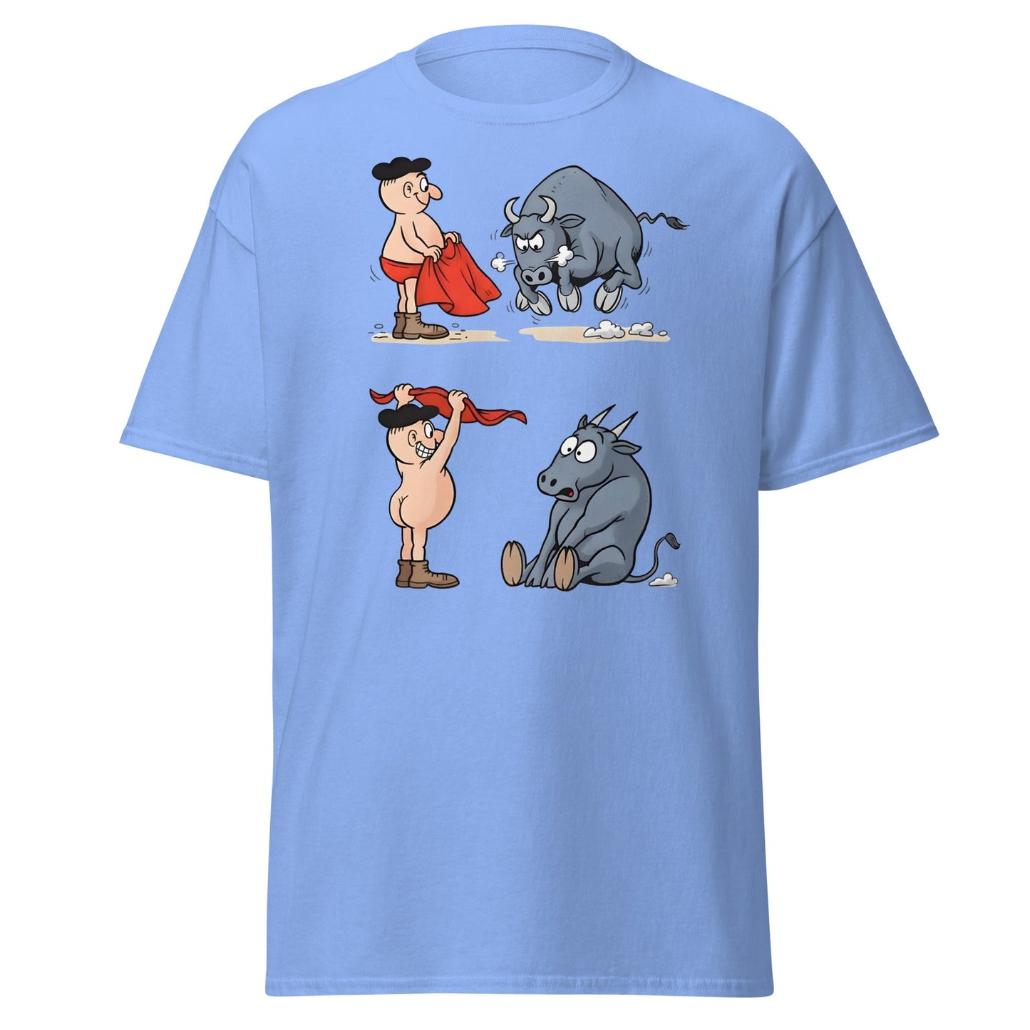 Matador Bullfighter Naked Gag Cartoon T-Shirt - Carolina Blue - T-Shirts Online