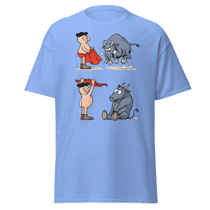 Matador Bullfighter Naked Gag Cartoon T-Shirt - Carolina Blue - T-Shirts Online