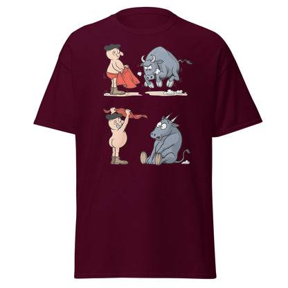 Matador Bullfighter Naked Gag Cartoon T-Shirt - Maroon - T-Shirts Online