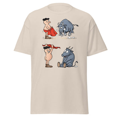 Matador Bullfighter Naked Gag Cartoon T-Shirt - Natural - T-Shirts Online