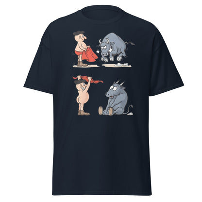 Matador Bullfighter Naked Gag Cartoon T-Shirt - Navy - T-Shirts Online