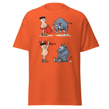 Matador Bullfighter Naked Gag Cartoon T-Shirt - Orange - T-Shirts Online