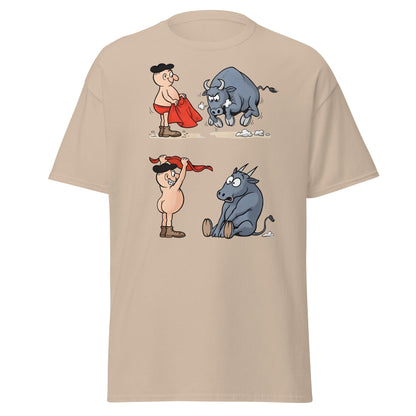Matador Bullfighter Naked Gag Cartoon T-Shirt - Sand - T-Shirts Online