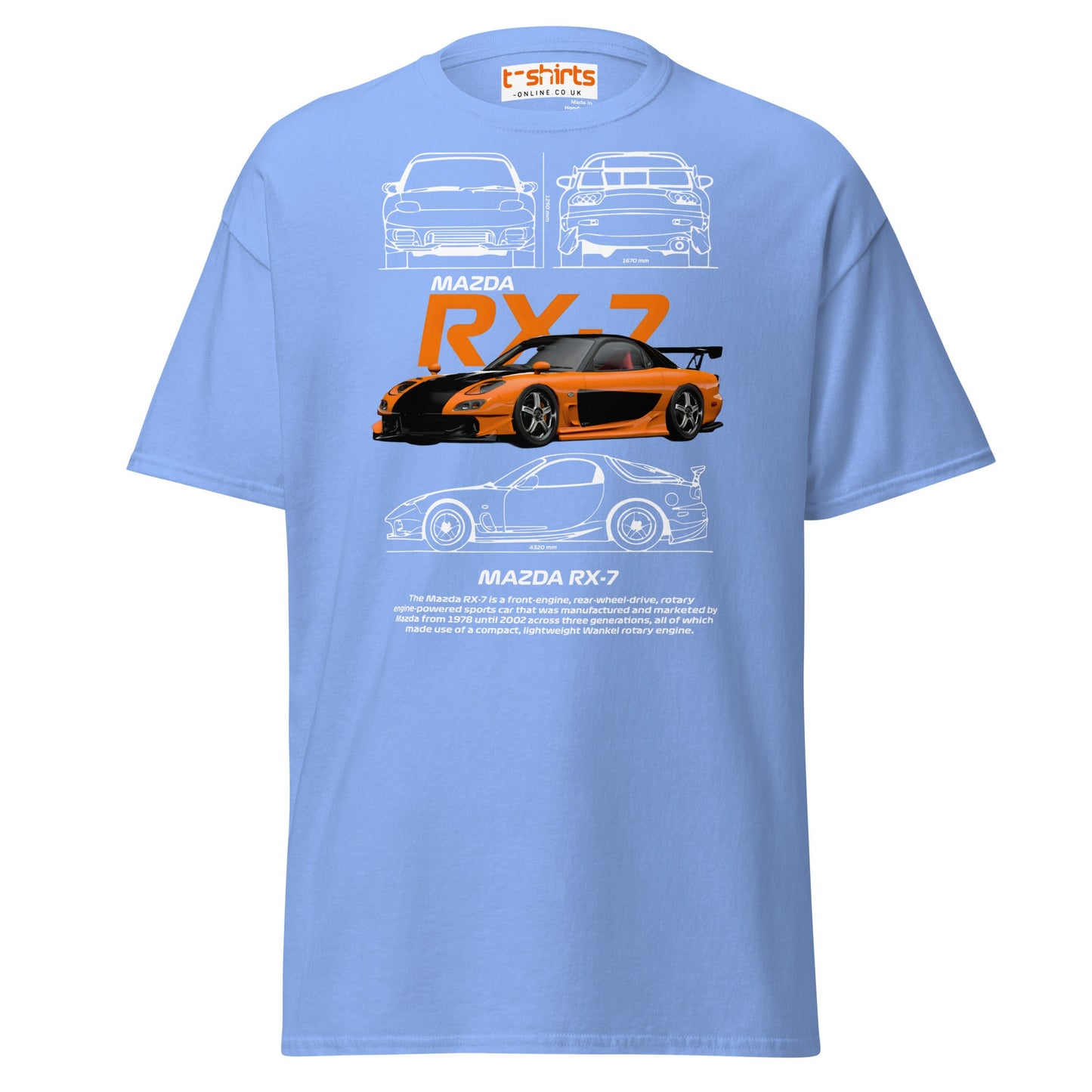 Mazda RX - 7 T-Shirt | JDM Rotary Engine Legend Tee - Carolina Blue - T-Shirts Online