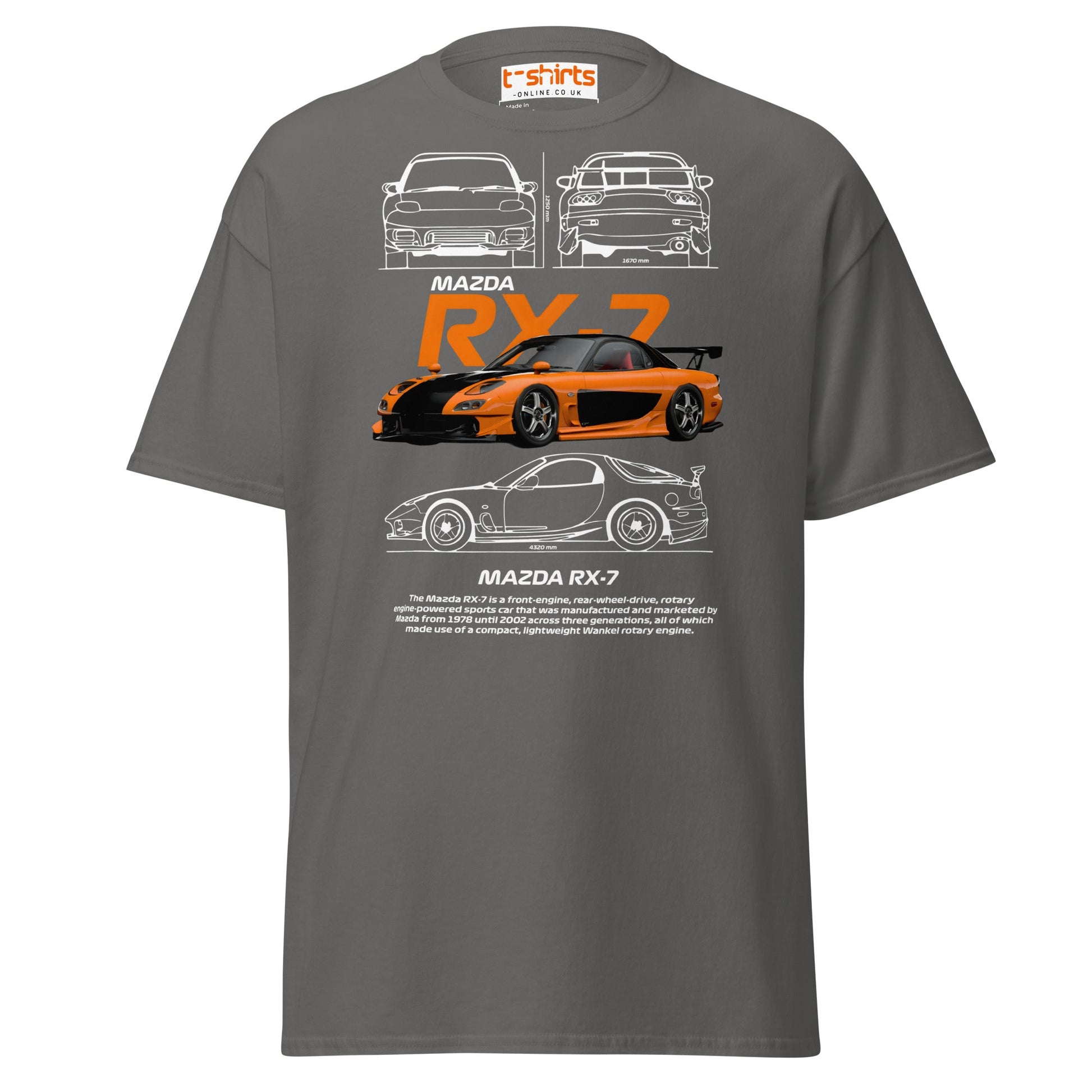 Mazda RX - 7 T-Shirt | JDM Rotary Engine Legend Tee - Charcoal - T-Shirts Online