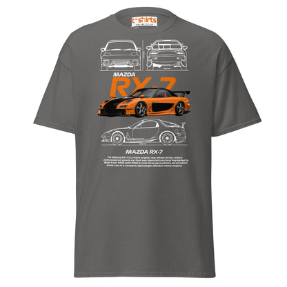 Mazda RX - 7 T-Shirt | JDM Rotary Engine Legend Tee - Charcoal - T-Shirts Online