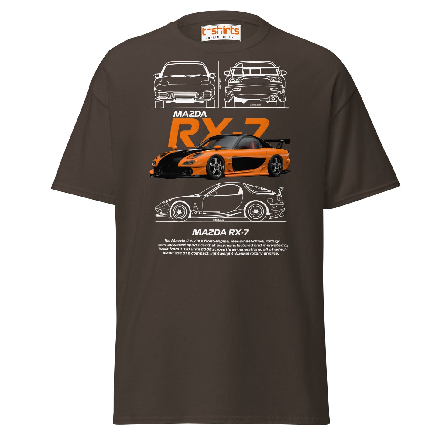 Mazda RX - 7 T-Shirt | JDM Rotary Engine Legend Tee - Dark Chocolate - T-Shirts Online