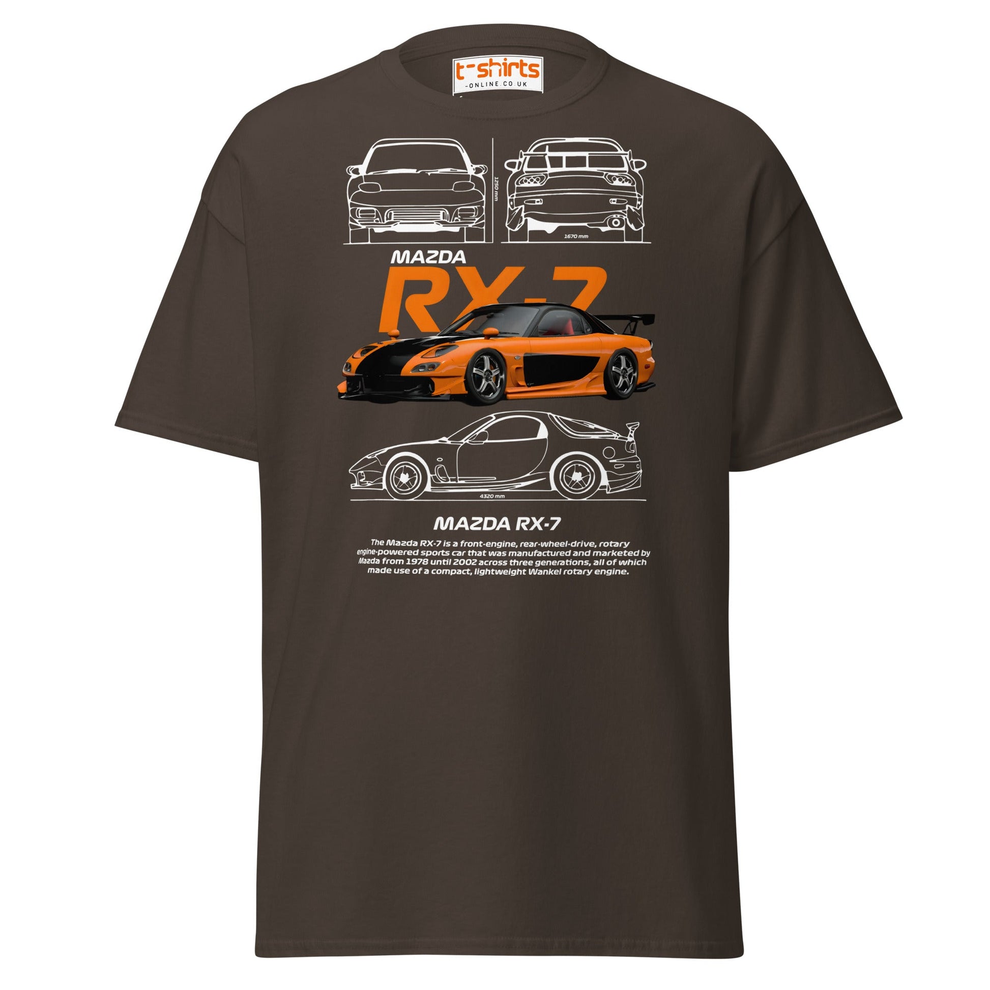Mazda RX - 7 T-Shirt | JDM Rotary Engine Legend Tee - Dark Chocolate - T-Shirts Online
