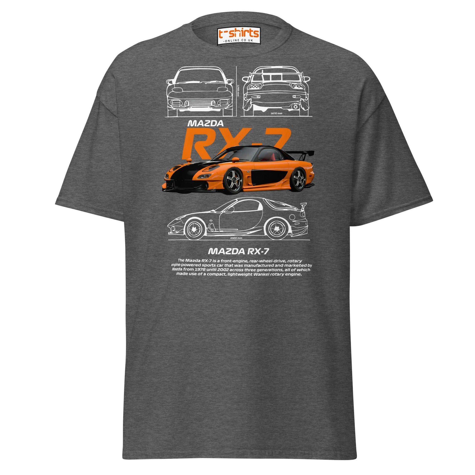 Mazda RX - 7 T-Shirt | JDM Rotary Engine Legend Tee - Dark Heather - T-Shirts Online