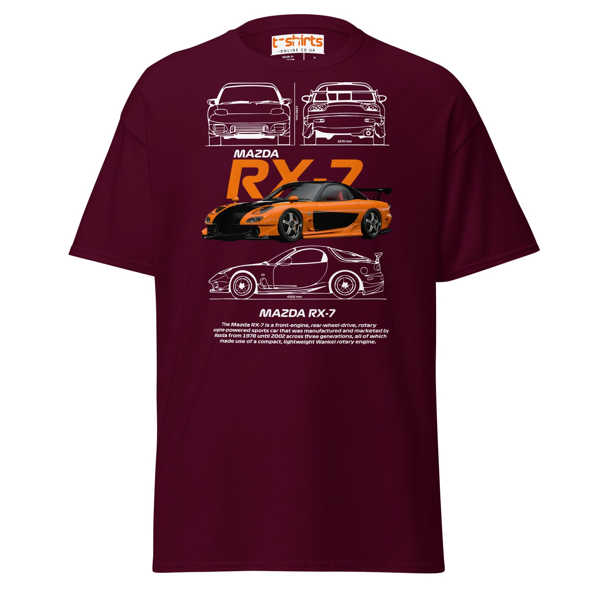 Mazda RX - 7 T-Shirt | JDM Rotary Engine Legend Tee - Maroon - T-Shirts Online