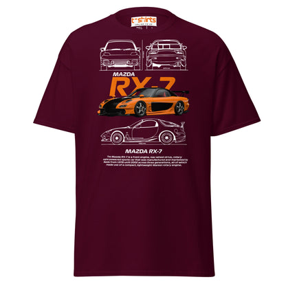 Mazda RX - 7 T-Shirt | JDM Rotary Engine Legend Tee - Maroon - T-Shirts Online