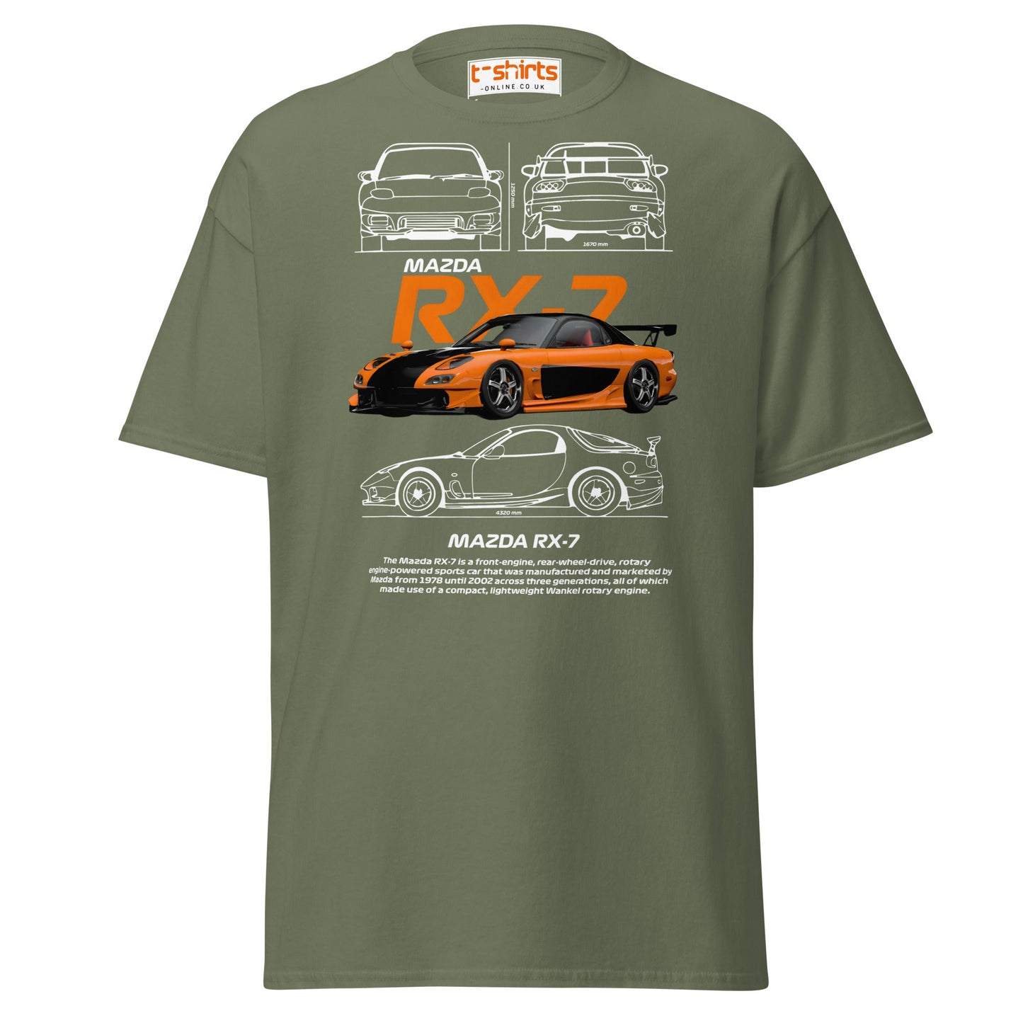 Mazda RX - 7 T-Shirt | JDM Rotary Engine Legend Tee - Military Green - T-Shirts Online