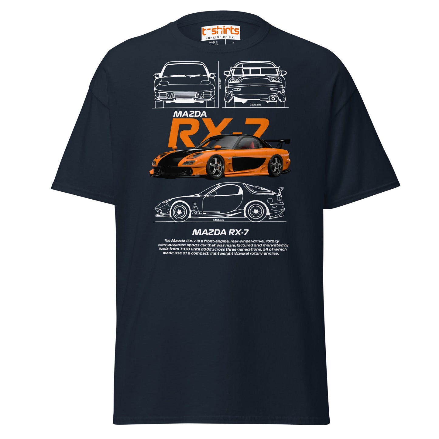 Mazda RX - 7 T-Shirt | JDM Rotary Engine Legend Tee - Navy - T-Shirts Online