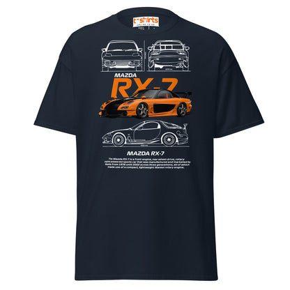 Mazda RX - 7 T-Shirt | JDM Rotary Engine Legend Tee - Navy - T-Shirts Online