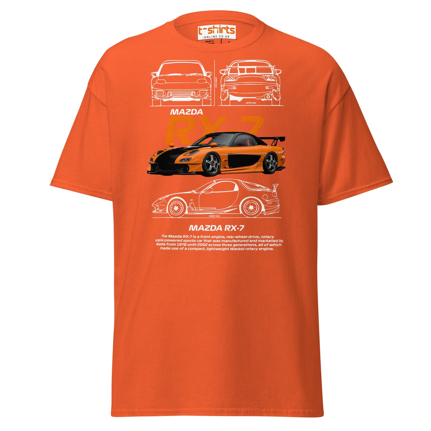 Mazda RX - 7 T-Shirt | JDM Rotary Engine Legend Tee - Orange - T-Shirts Online