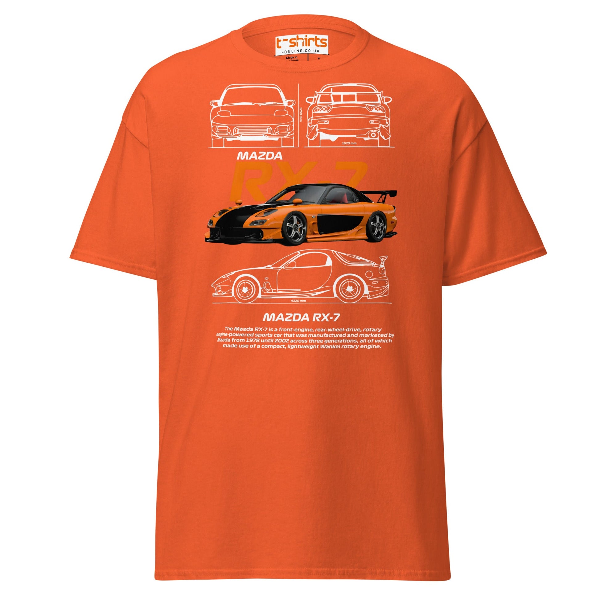 Mazda RX - 7 T-Shirt | JDM Rotary Engine Legend Tee - Orange - T-Shirts Online