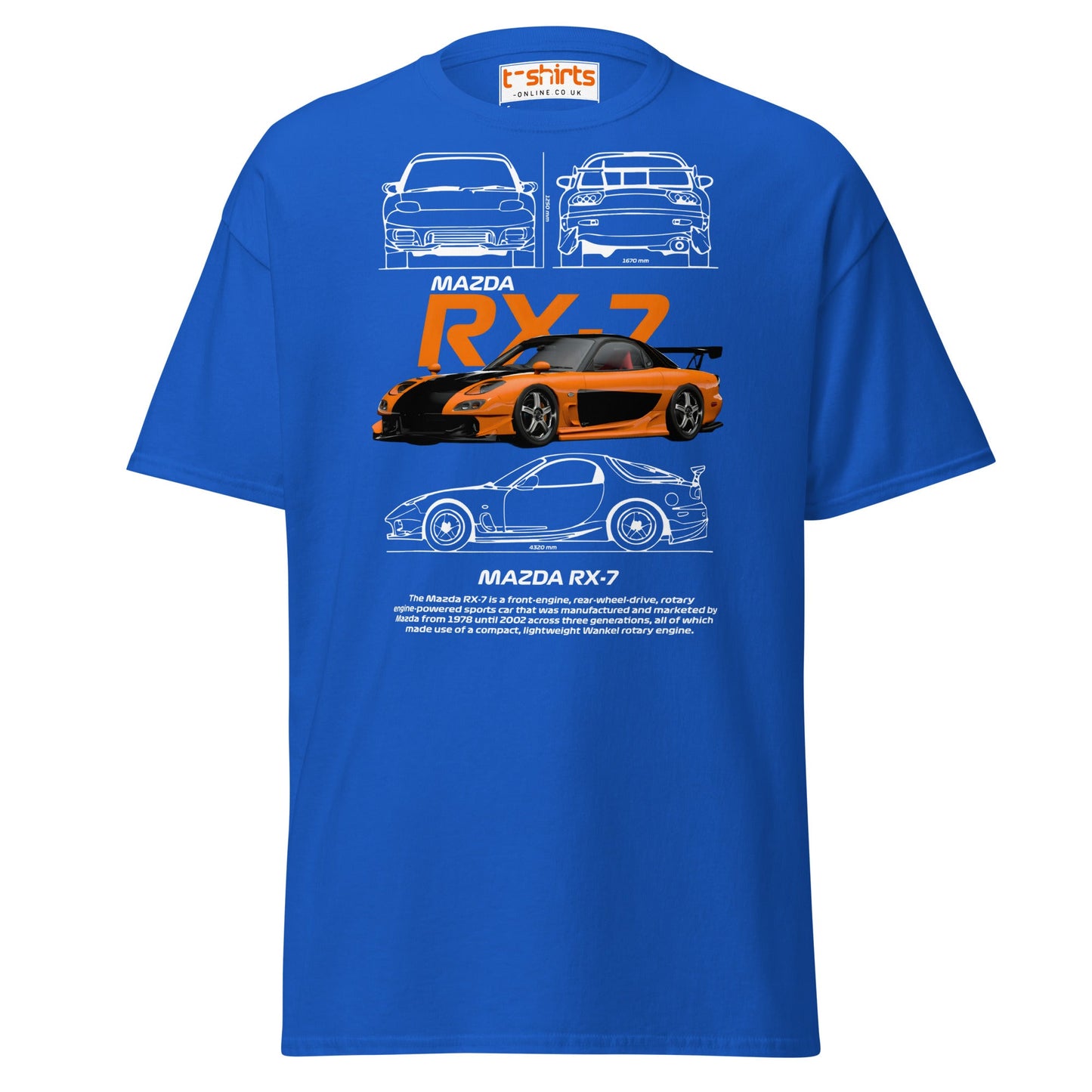 Mazda RX - 7 T-Shirt | JDM Rotary Engine Legend Tee - Royal - T-Shirts Online
