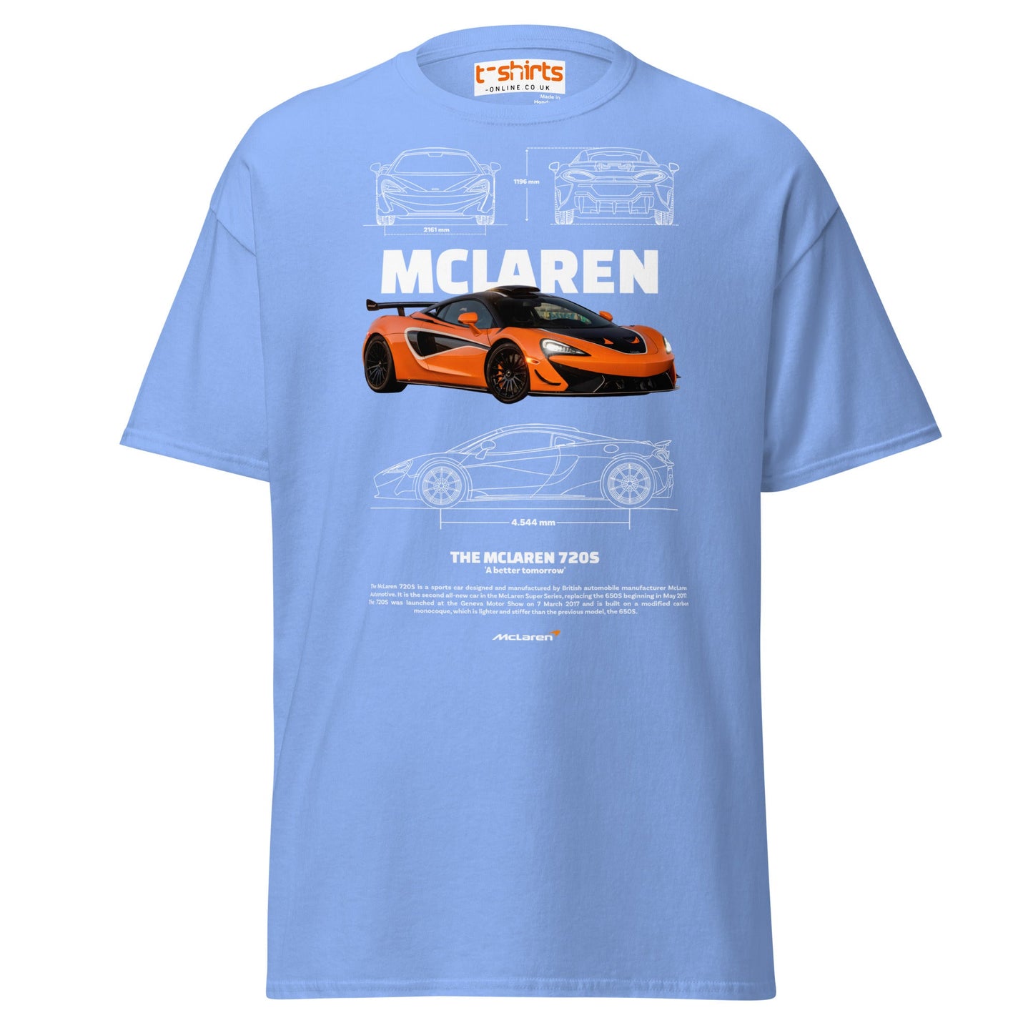 McLaren 720S T-Shirt | British Supercar Enthusiast Tee - Carolina Blue - T-Shirts Online