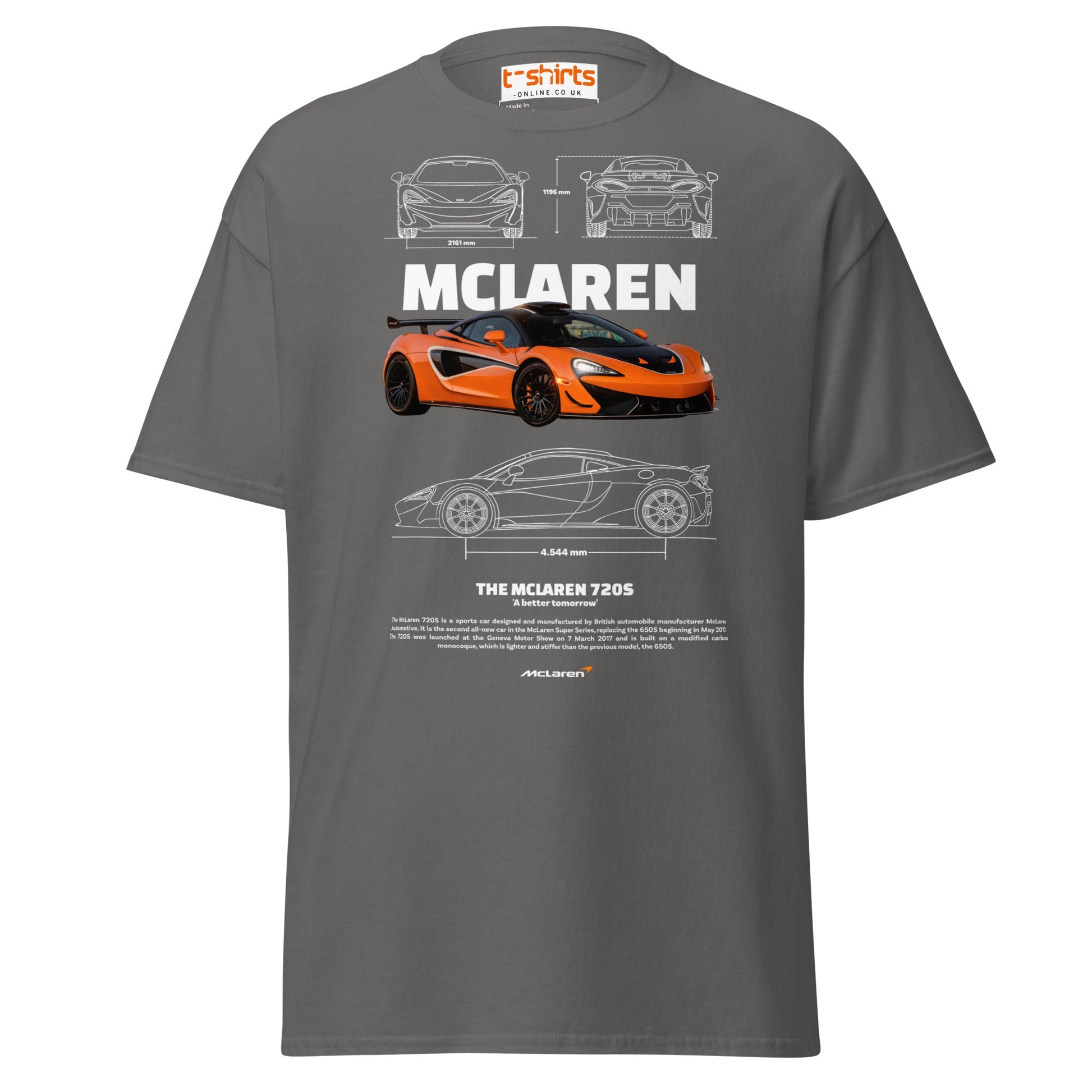 McLaren 720S T-Shirt | British Supercar Enthusiast Tee - Charcoal - T-Shirts Online