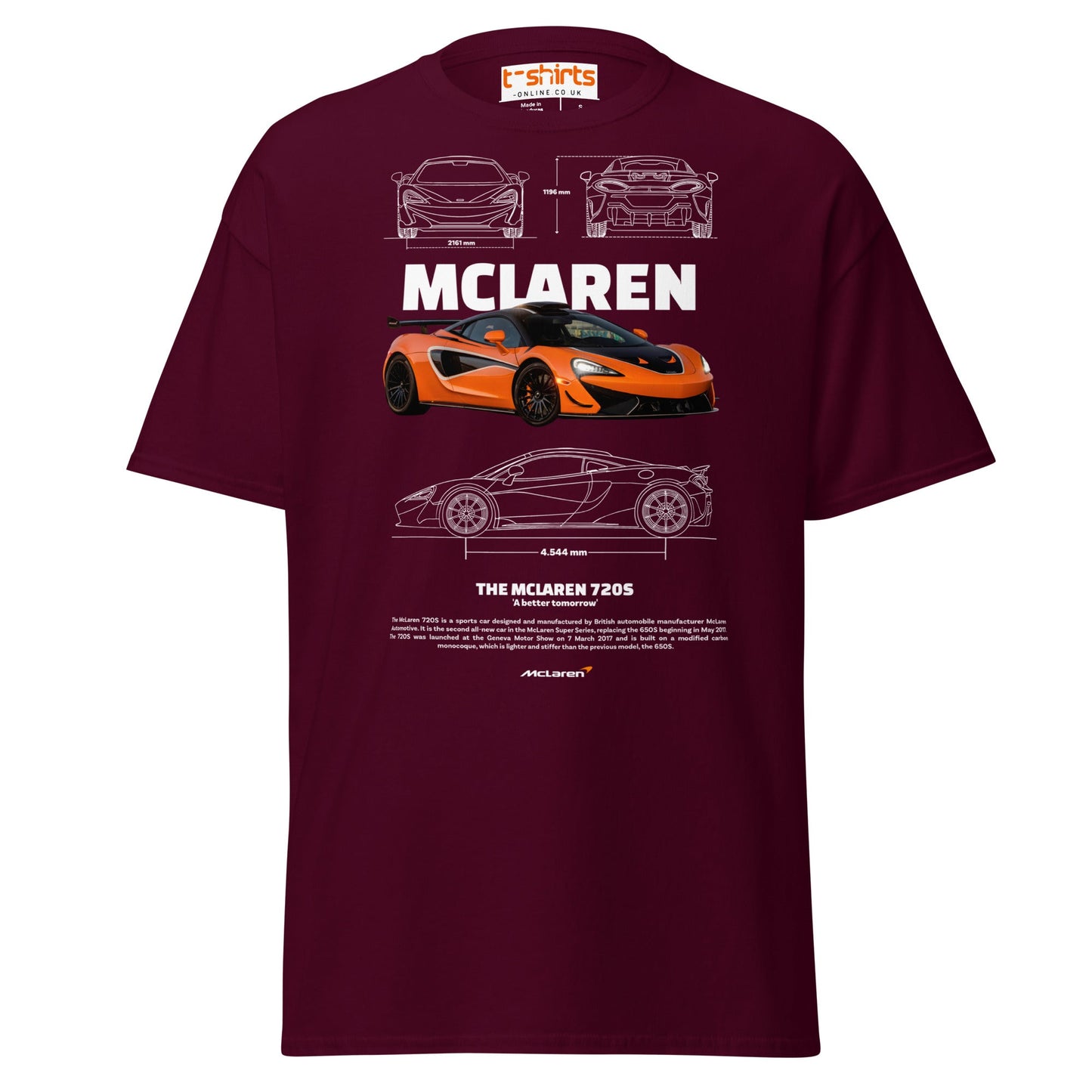McLaren 720S T-Shirt | British Supercar Enthusiast Tee - Maroon - T-Shirts Online