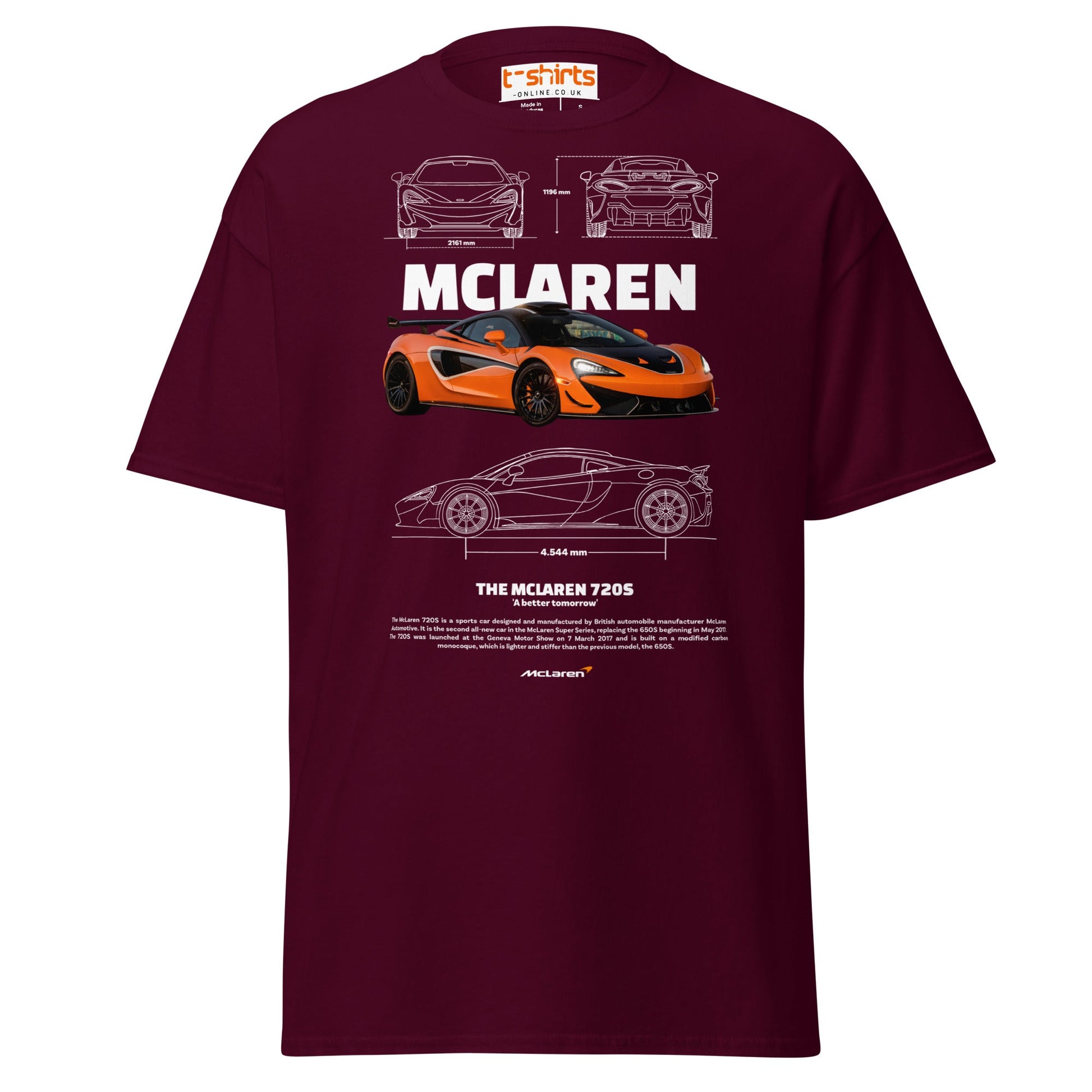 McLaren 720S T-Shirt | British Supercar Enthusiast Tee - Maroon - T-Shirts Online