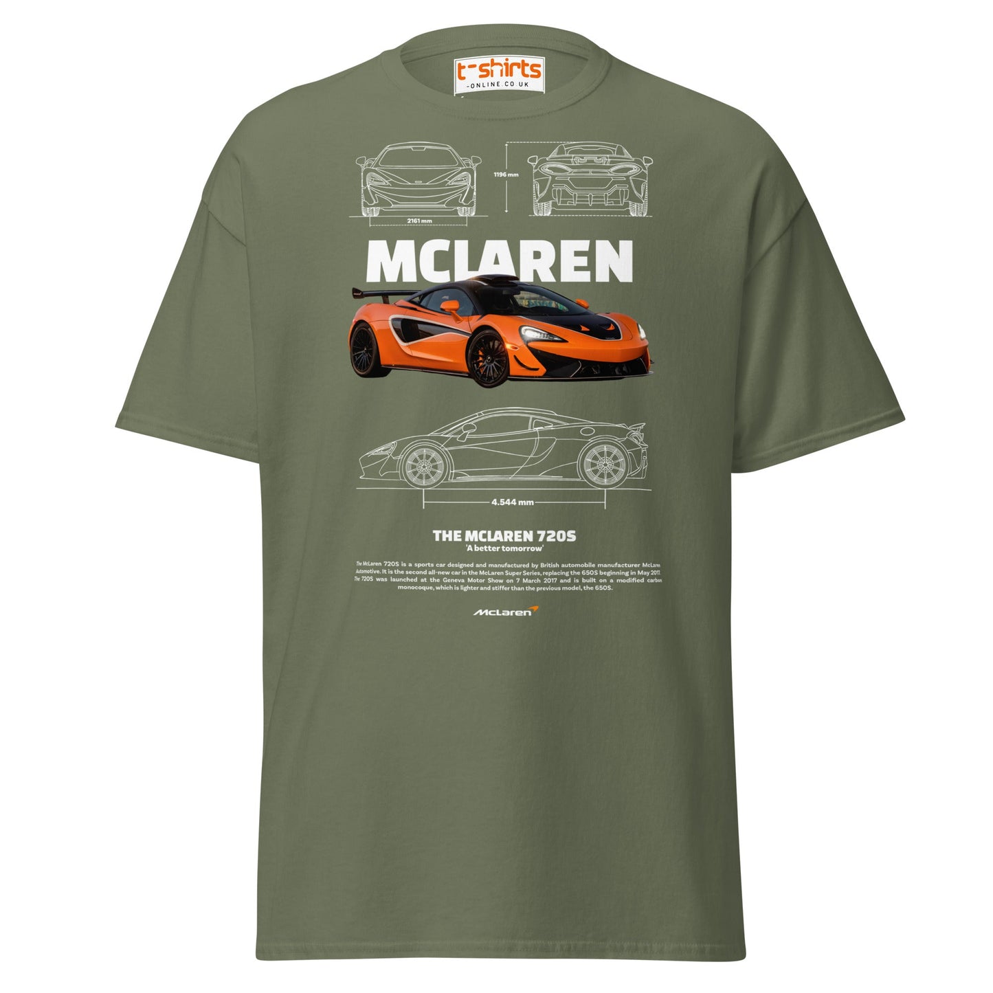 McLaren 720S T-Shirt | British Supercar Enthusiast Tee - Military Green - T-Shirts Online