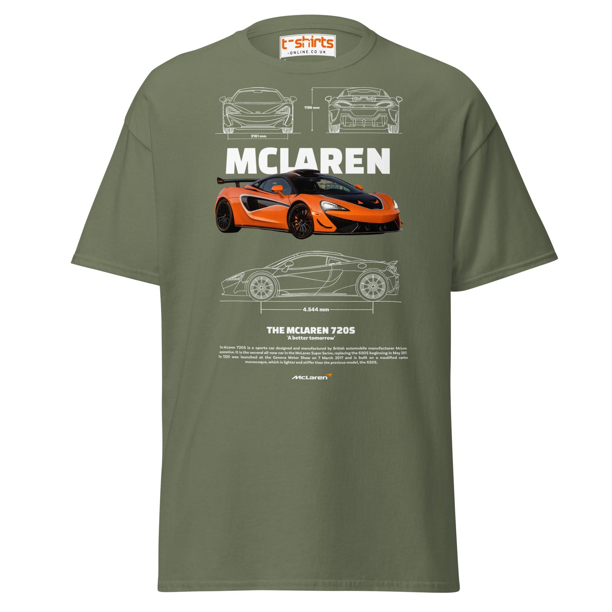 McLaren 720S T-Shirt | British Supercar Enthusiast Tee - Military Green - T-Shirts Online