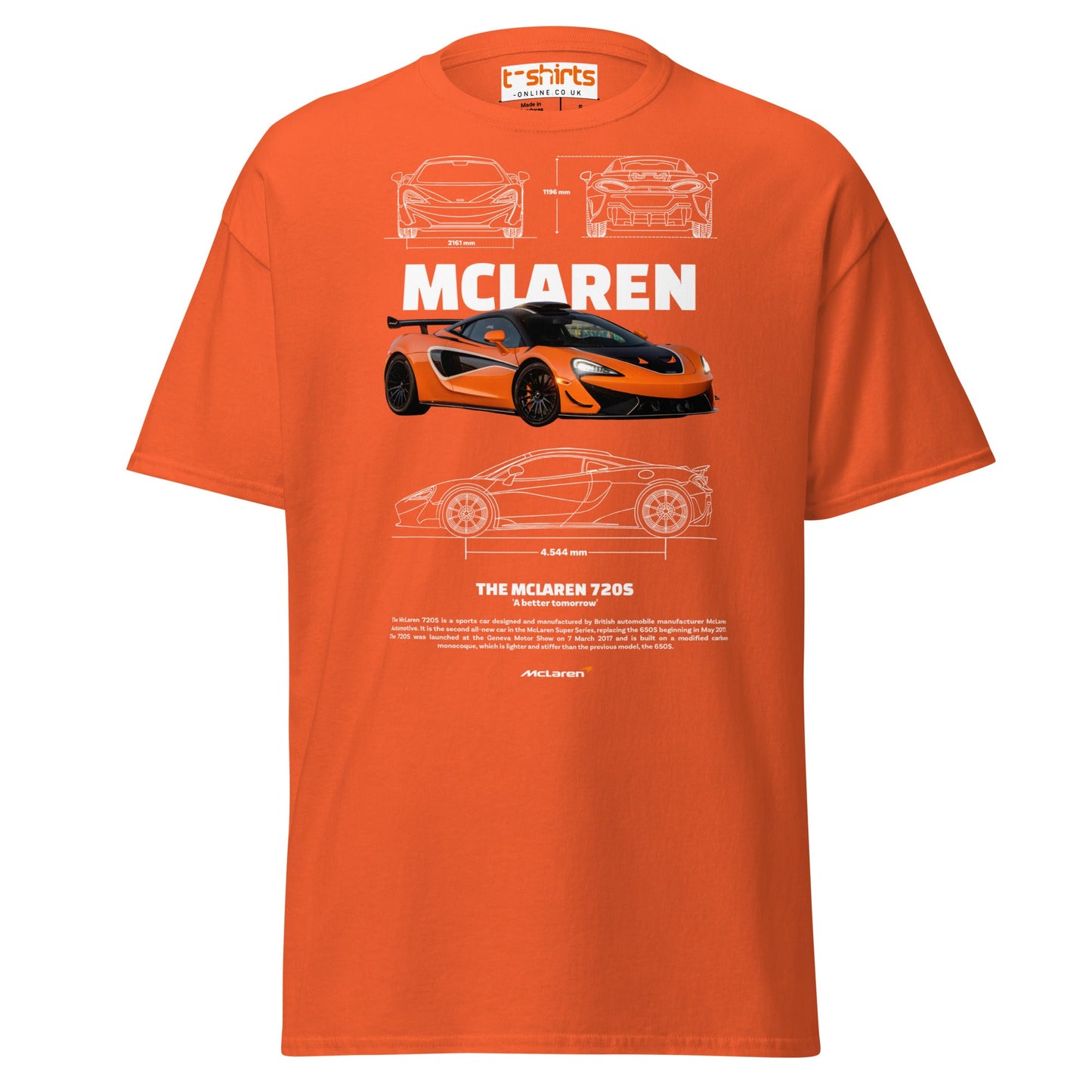 McLaren 720S T-Shirt | British Supercar Enthusiast Tee - Orange - T-Shirts Online
